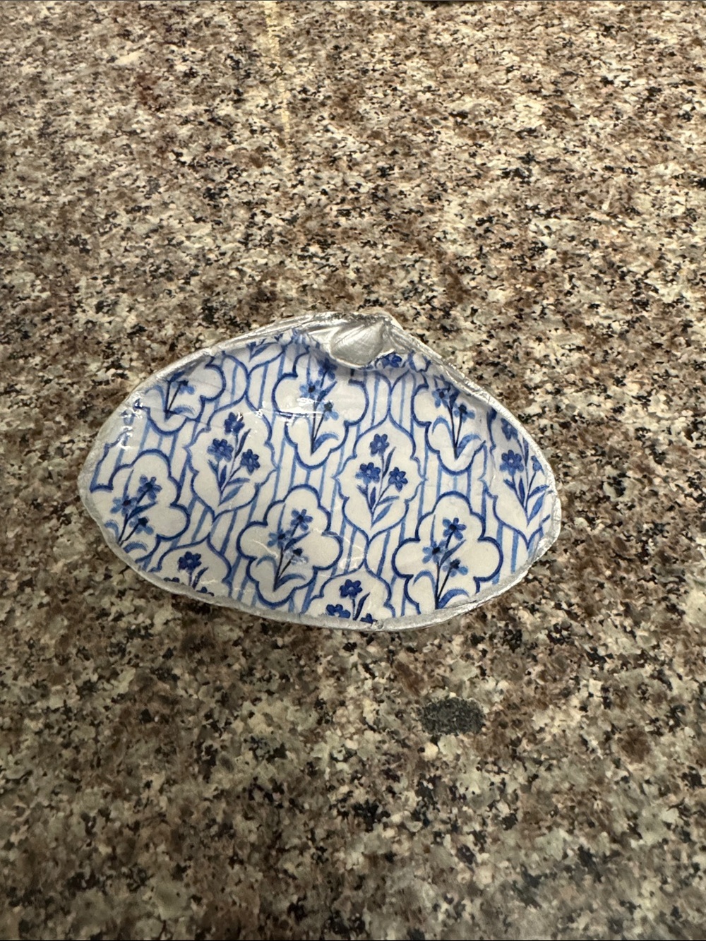 Blue Floral Shell Trinket Dish - Elegant Home Accent